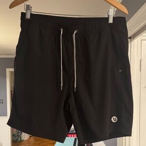 Vuori Kore 7” Black Athletic Shorts with built in liner, size large.